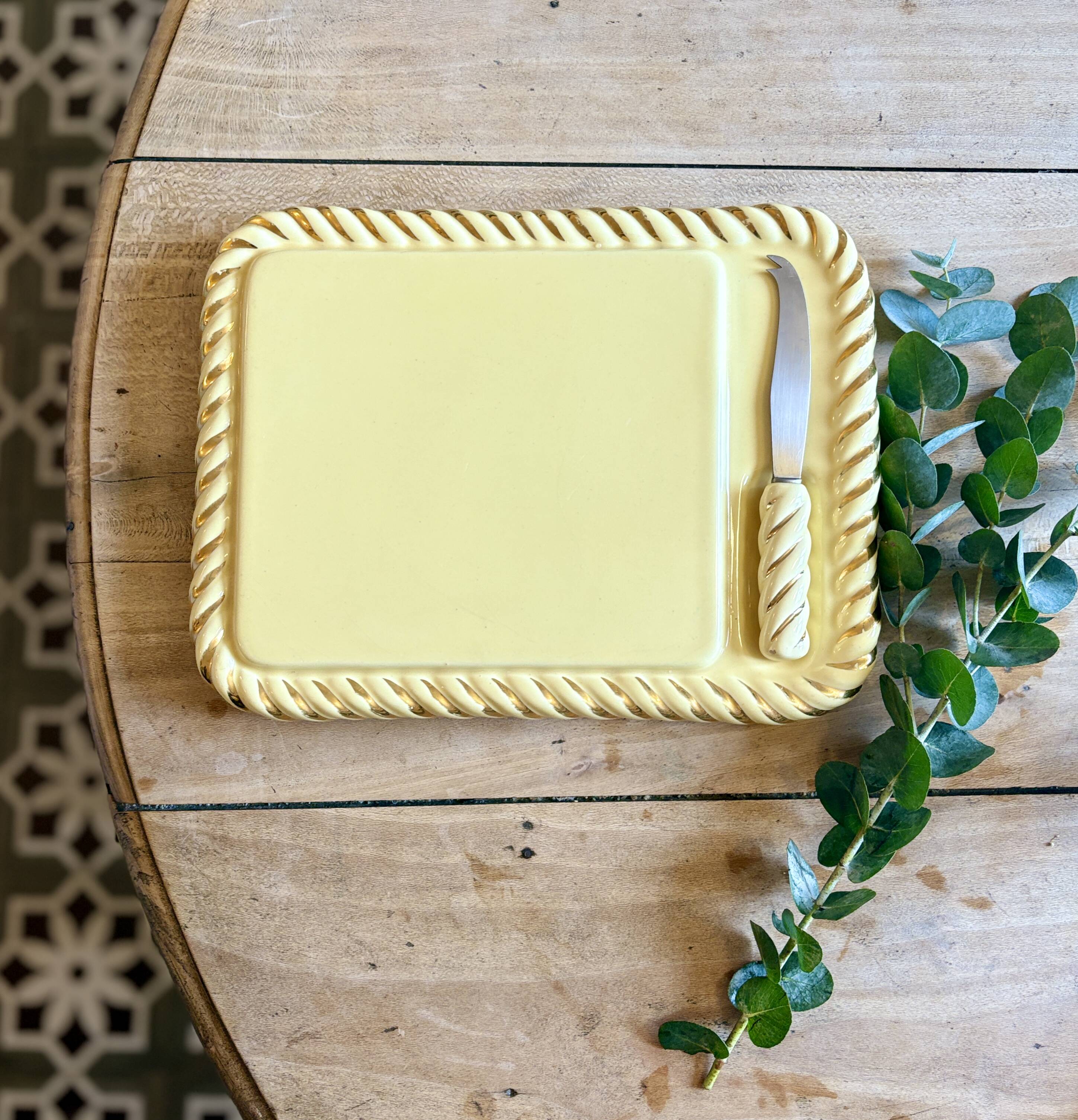 Vintage Yellow and Gold Ceramic Cheese Board