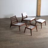 Heinz Heger Hellerau hunting chairs with ottoman, Germany 1950s