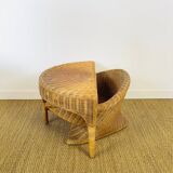 Lotus meditation chair and rattan table, 1960s
