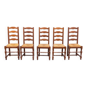 4 chaises ou 5 chaises  bois massif paillées chêne clair avec dossier haut