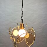 Suspension from the 70s in brass and brown smoked glass