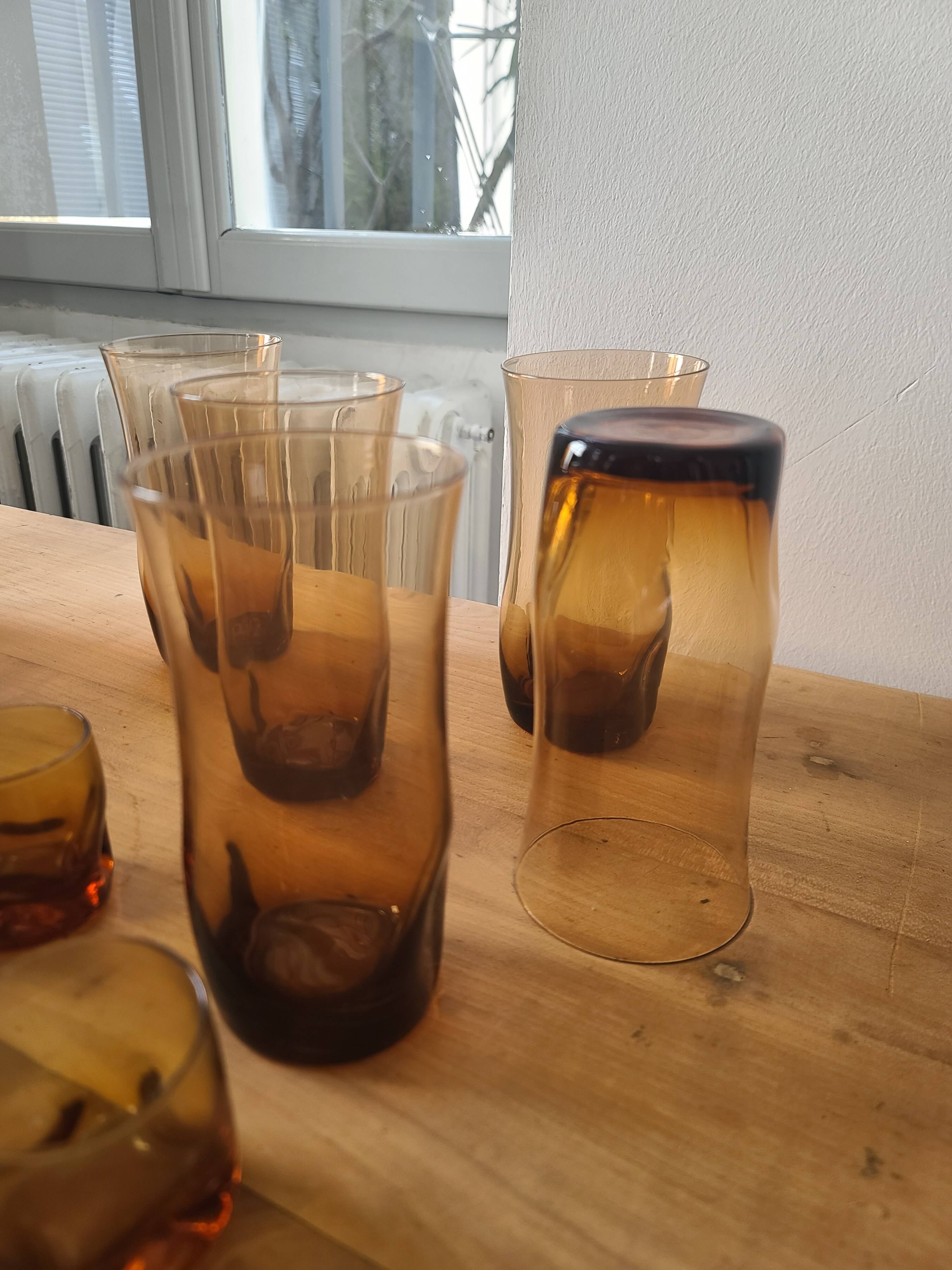 Service de Verres Vintage Ambrés (Carafe + Gobelets) #PIMR
