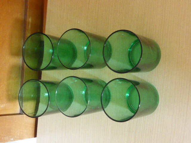 6 glasses of vintage green glass water 1970