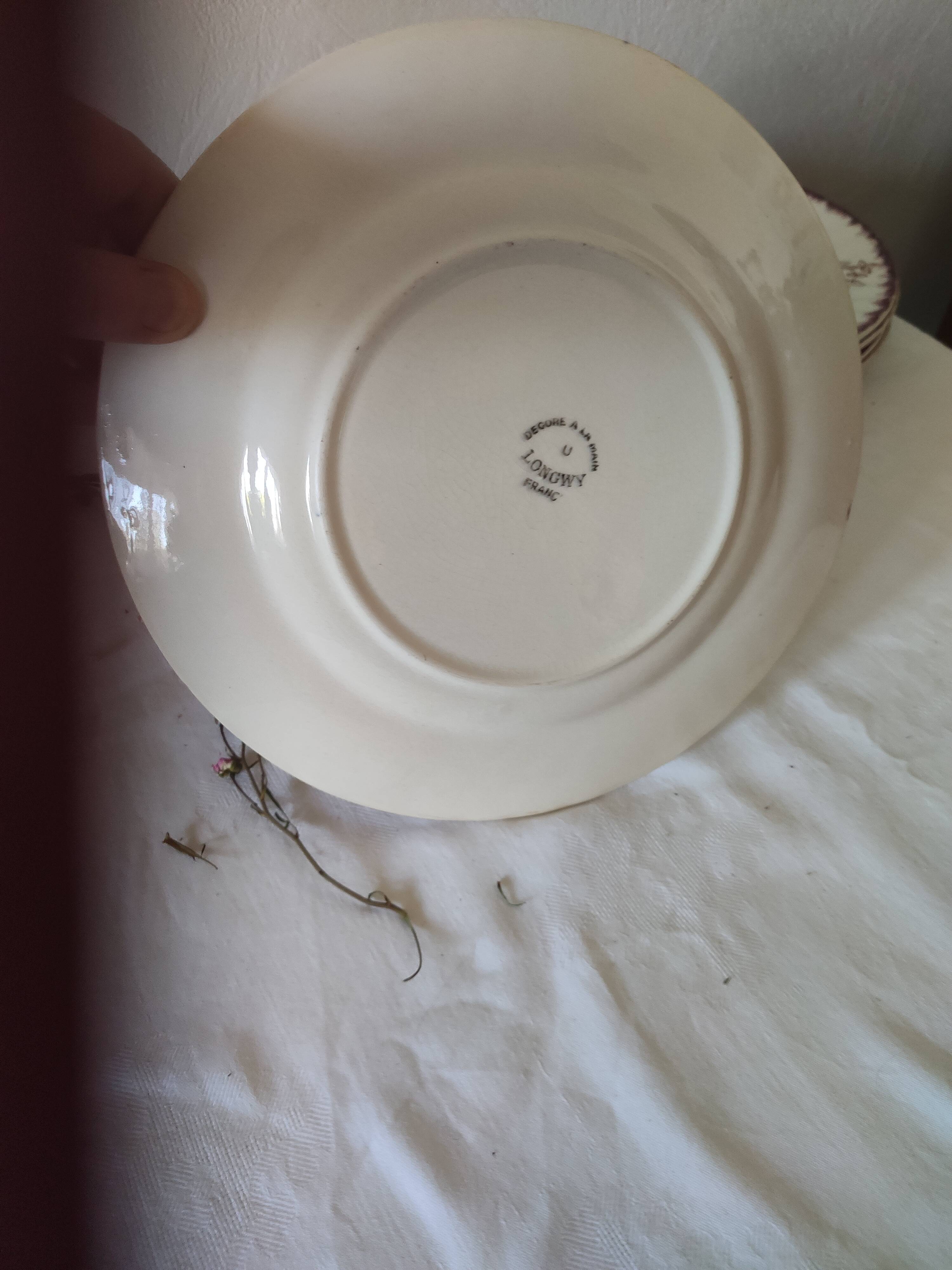 Set of 5 flat plates, signed Longwy.