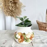 Cache-pot vintage automnal céramique motif barbotine noisettes
