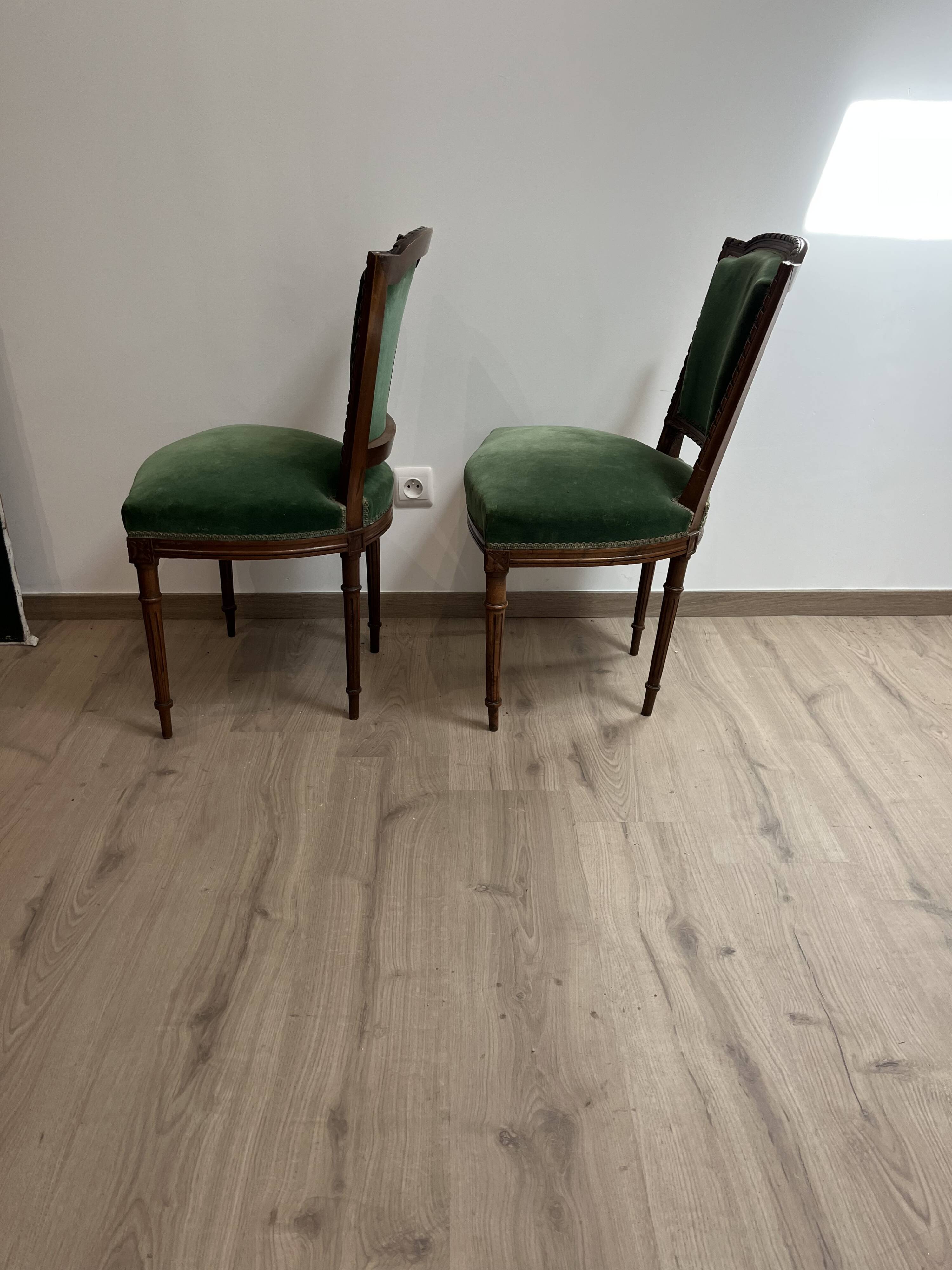Pair of chair louis xvi period wood green trim