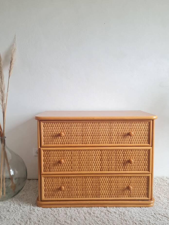 Vintage rattan chest of drawers