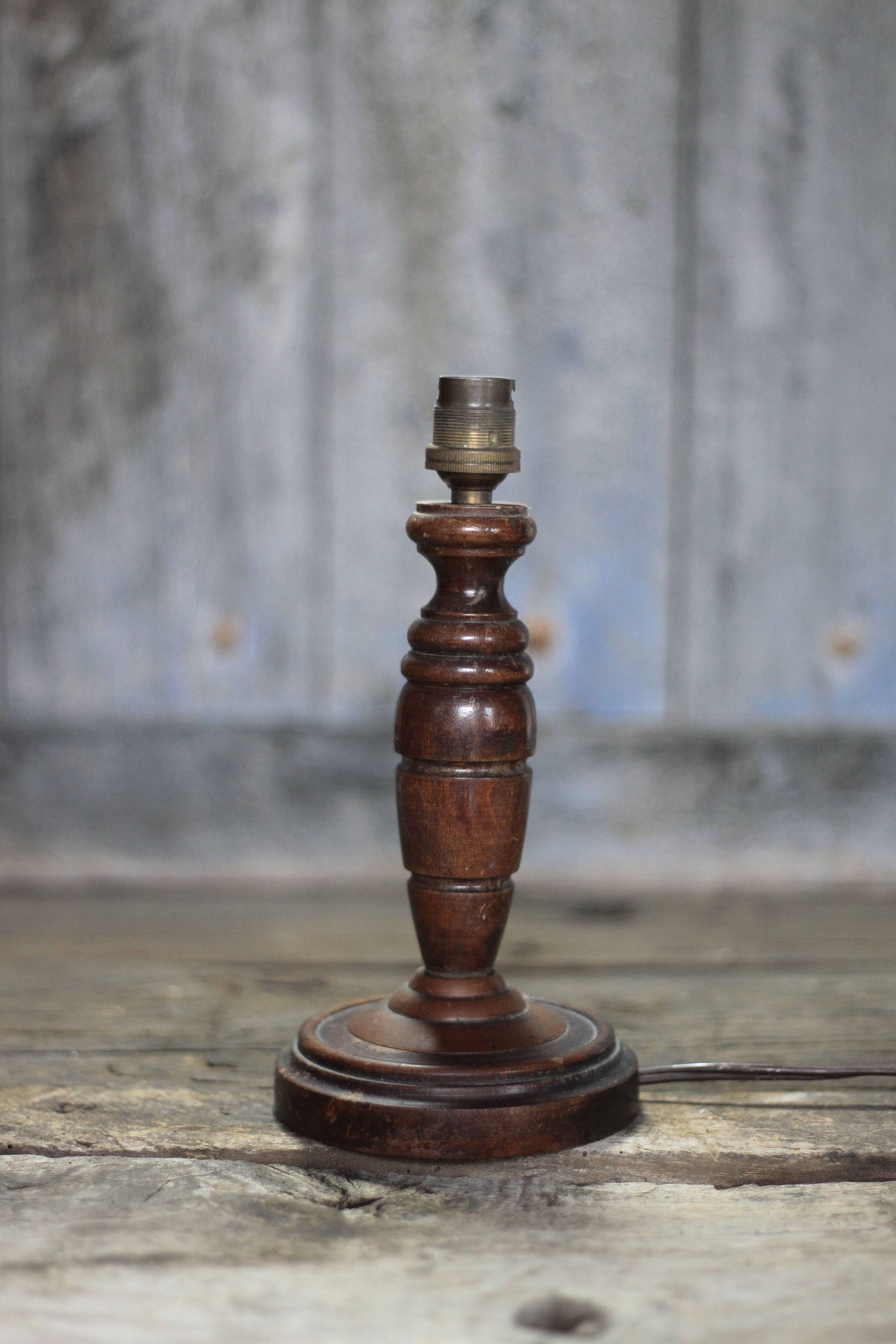 Wood lamp, wooden and vintage copper lamp base, table lamp.