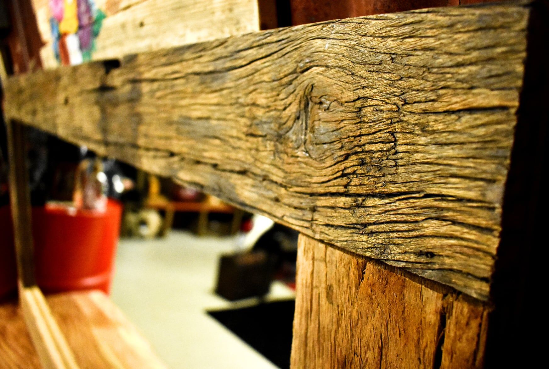 Industrial mirror made from recycled solid exotic wood