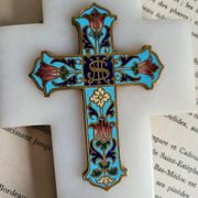 Croix Bénitier en Onyx et émail cloisonné