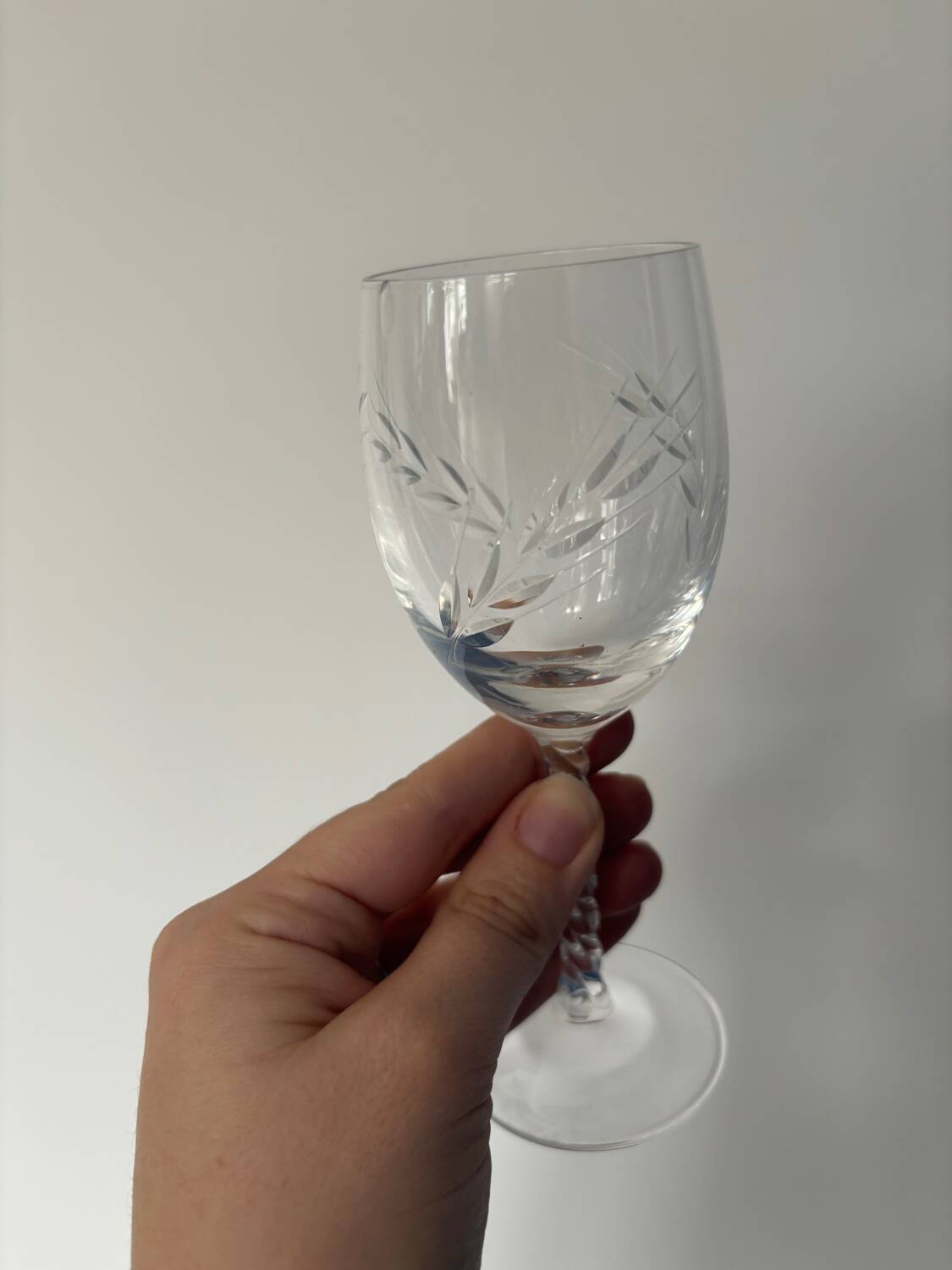 Set of 6 Engraved Crystal Wine Glasses, Spike Pattern | Vintage Elegance v