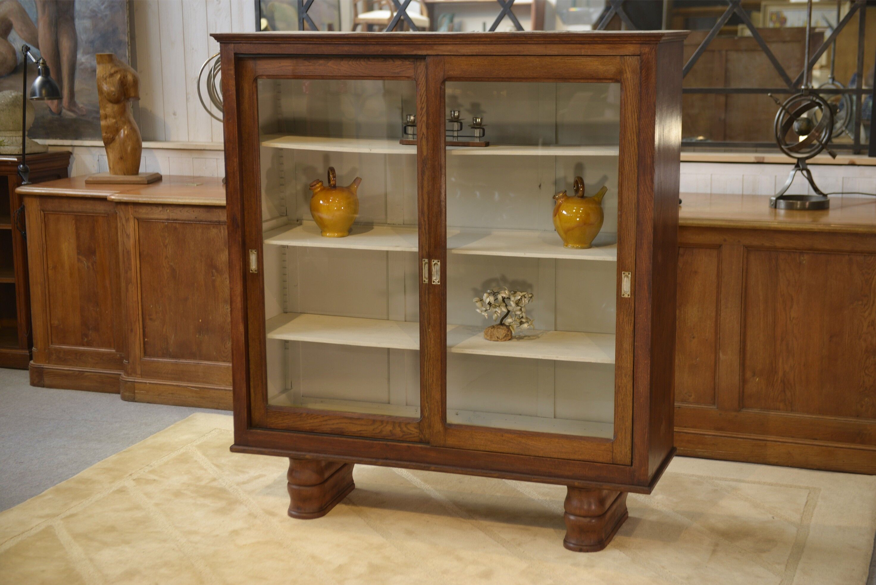 1940s oak display cabinet