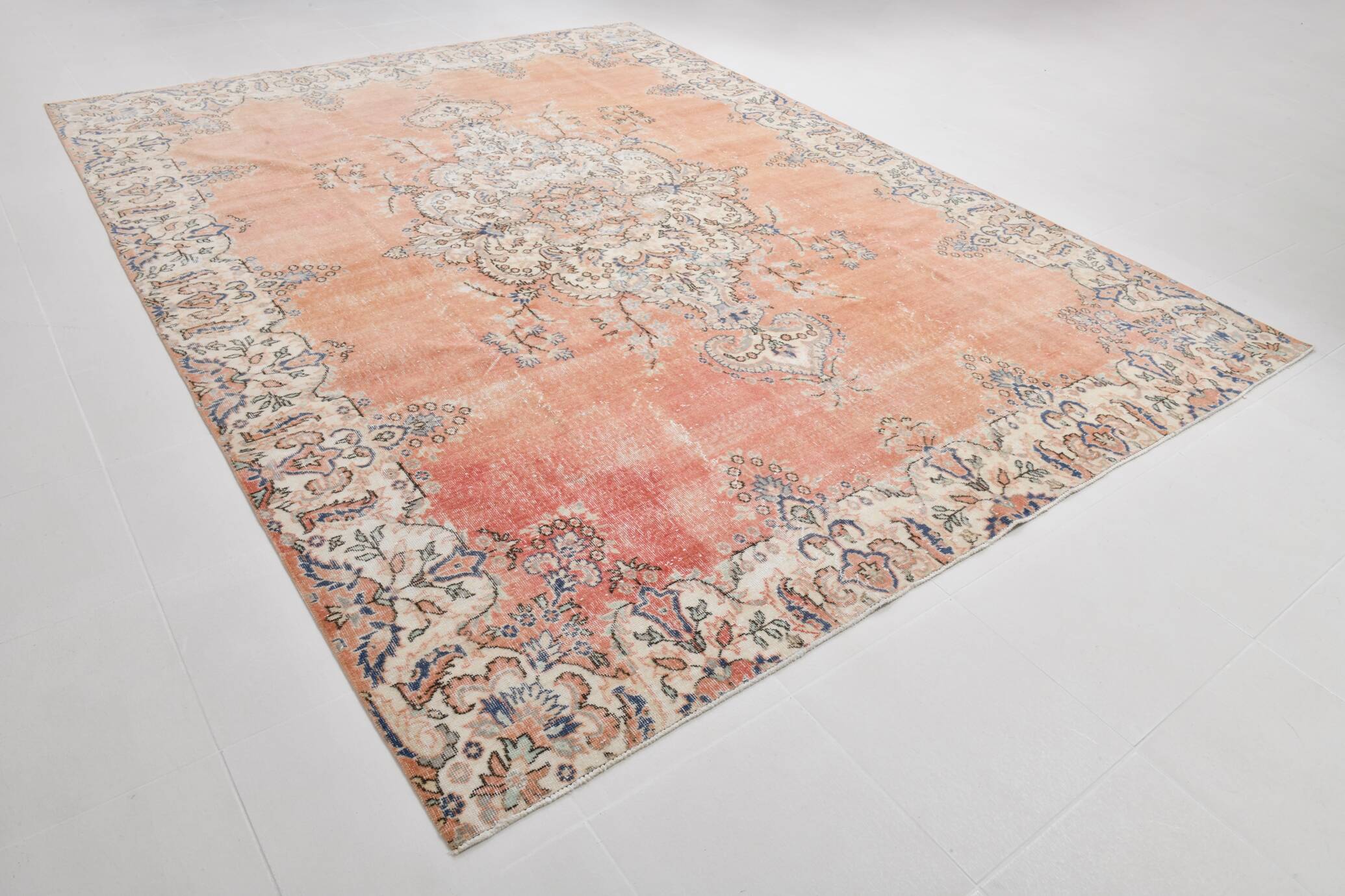 Faded Salmon Vintage Large Antique Rug For Living Room, 261x350 Cm