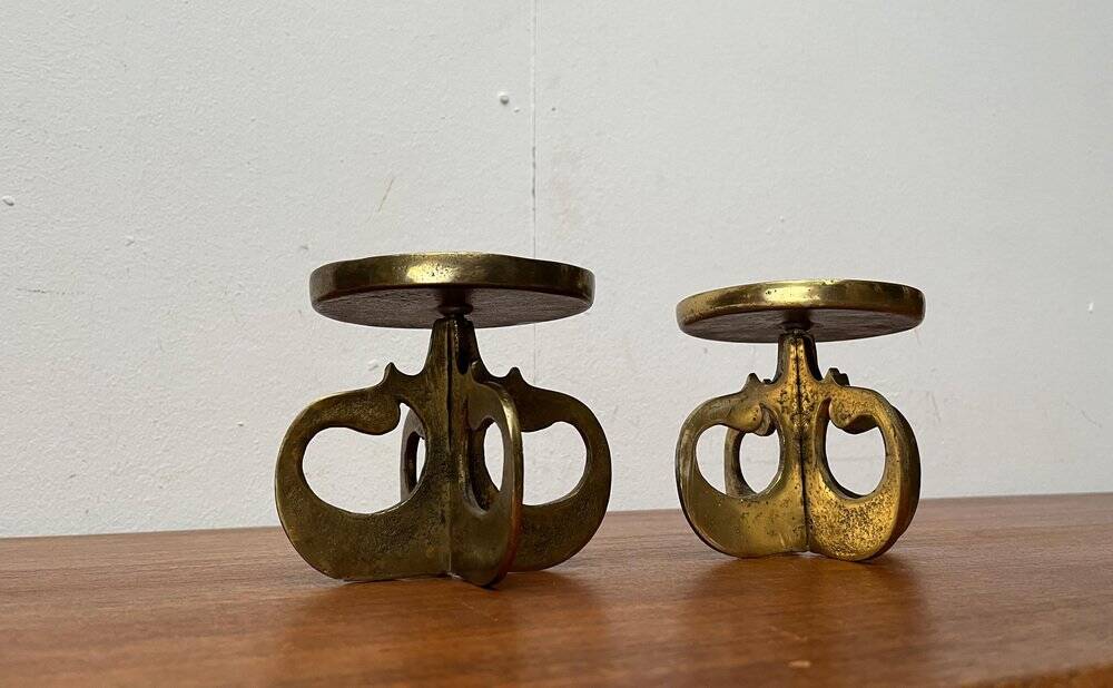 Vintage brutalist metal candle holders, 1970s, set of 2