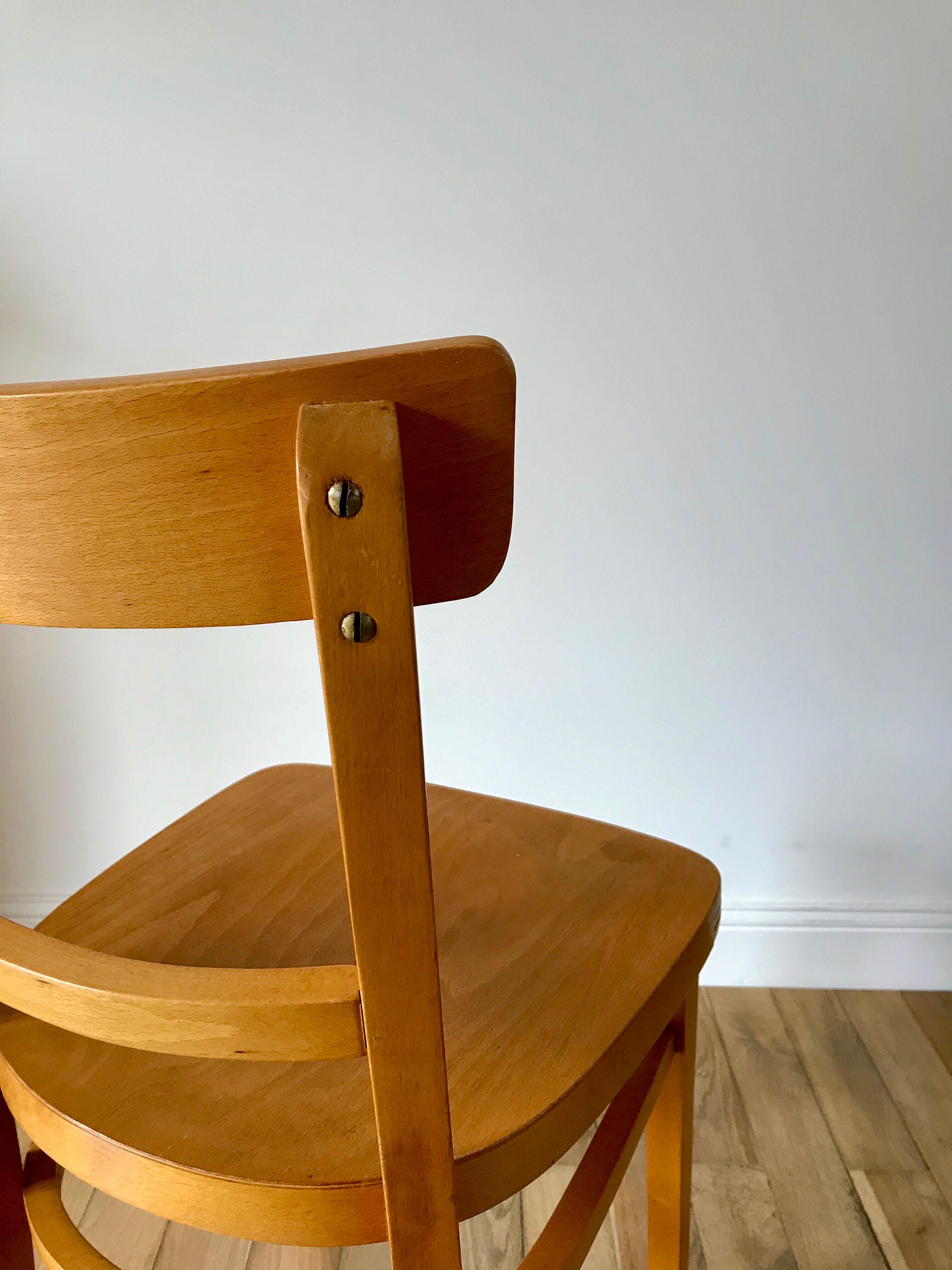 set of 4 Thonet bistro chairs in curved wood honey Mid-Century 50s