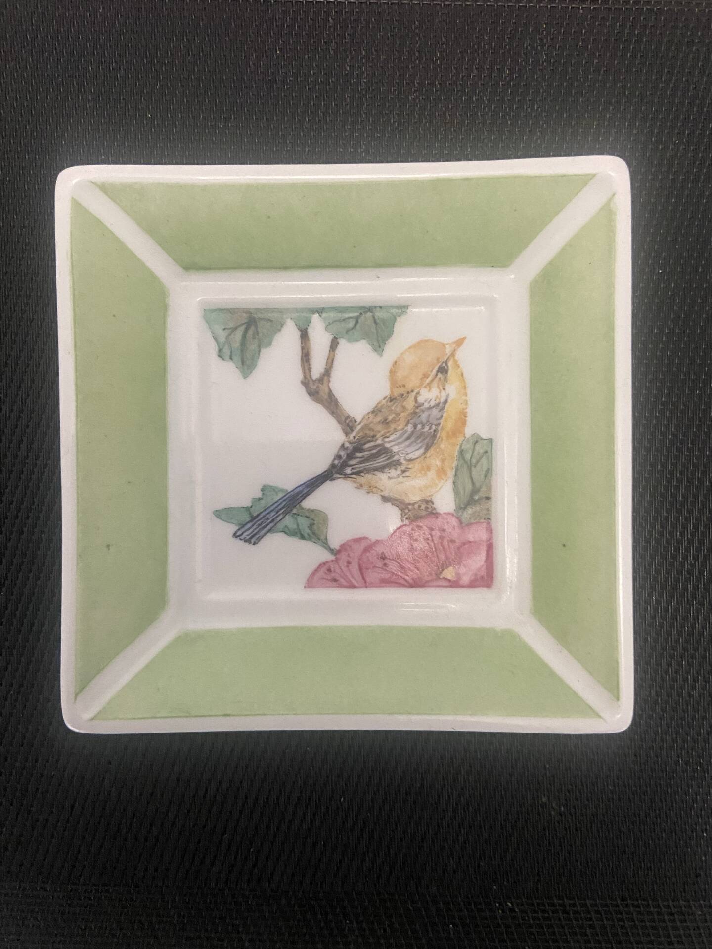 Pair of handcrafted ceramic pocket trays Birds & f