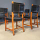 Vintage Spanish leather and wood dining chairs, set of 6 - 1970s