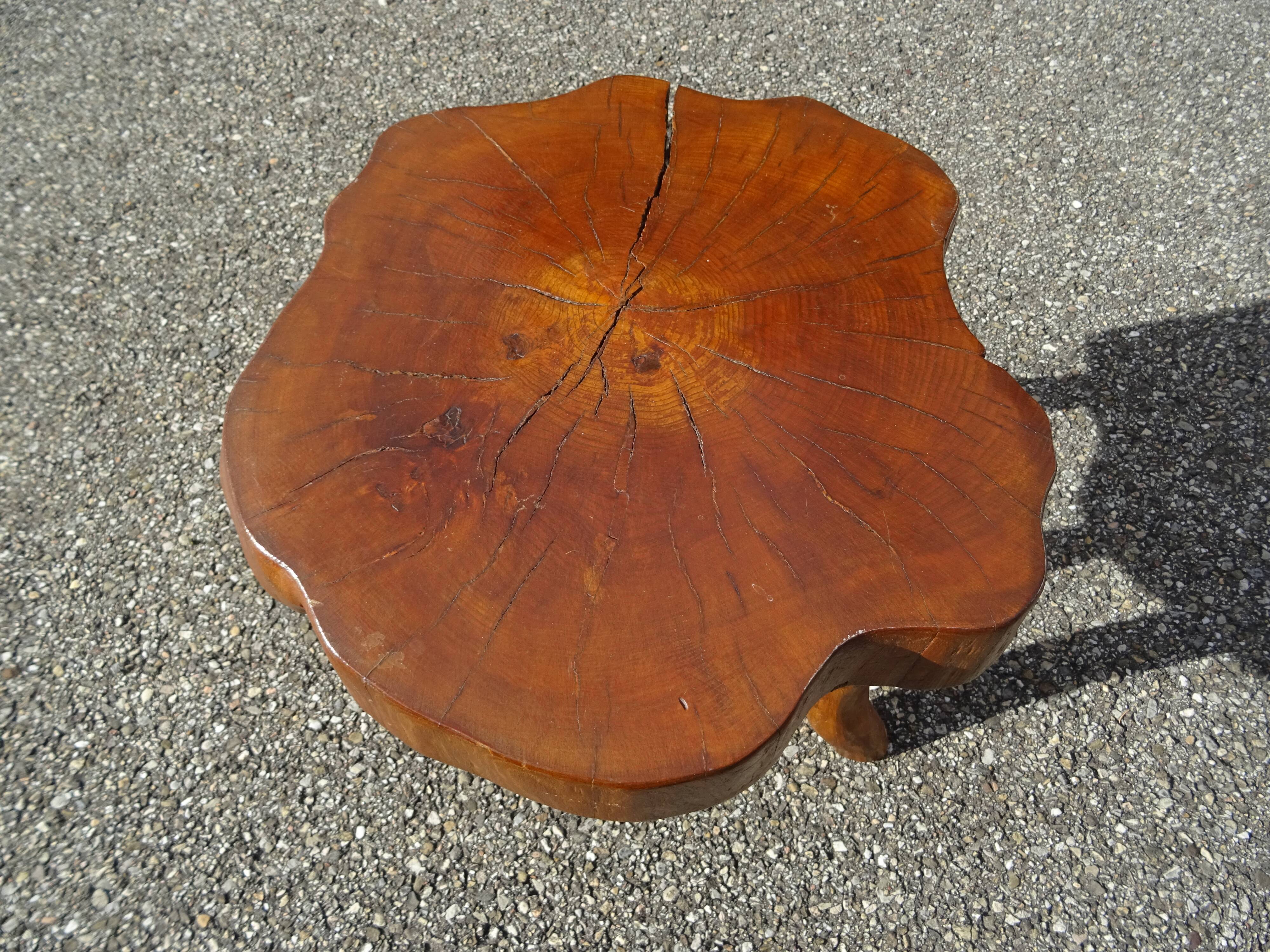 Brutalist style coffee table in vintage solid wood
