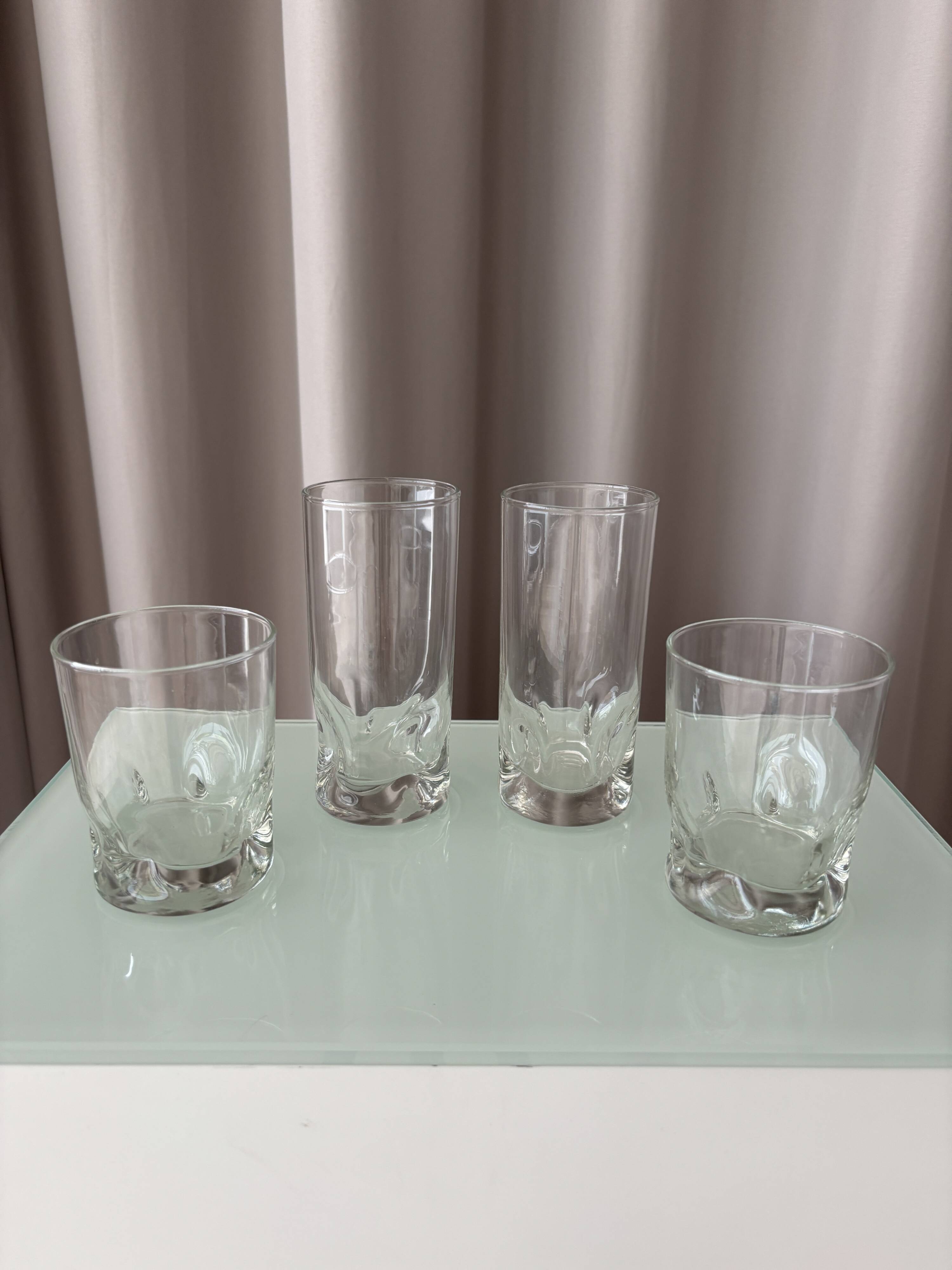 Set of 4 Vintage Sculptural Drinking Glasses | Thick Glass Tumblers & Highb