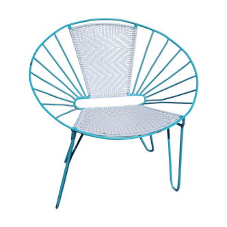 Fauteuil vintage relax en métal turquoise