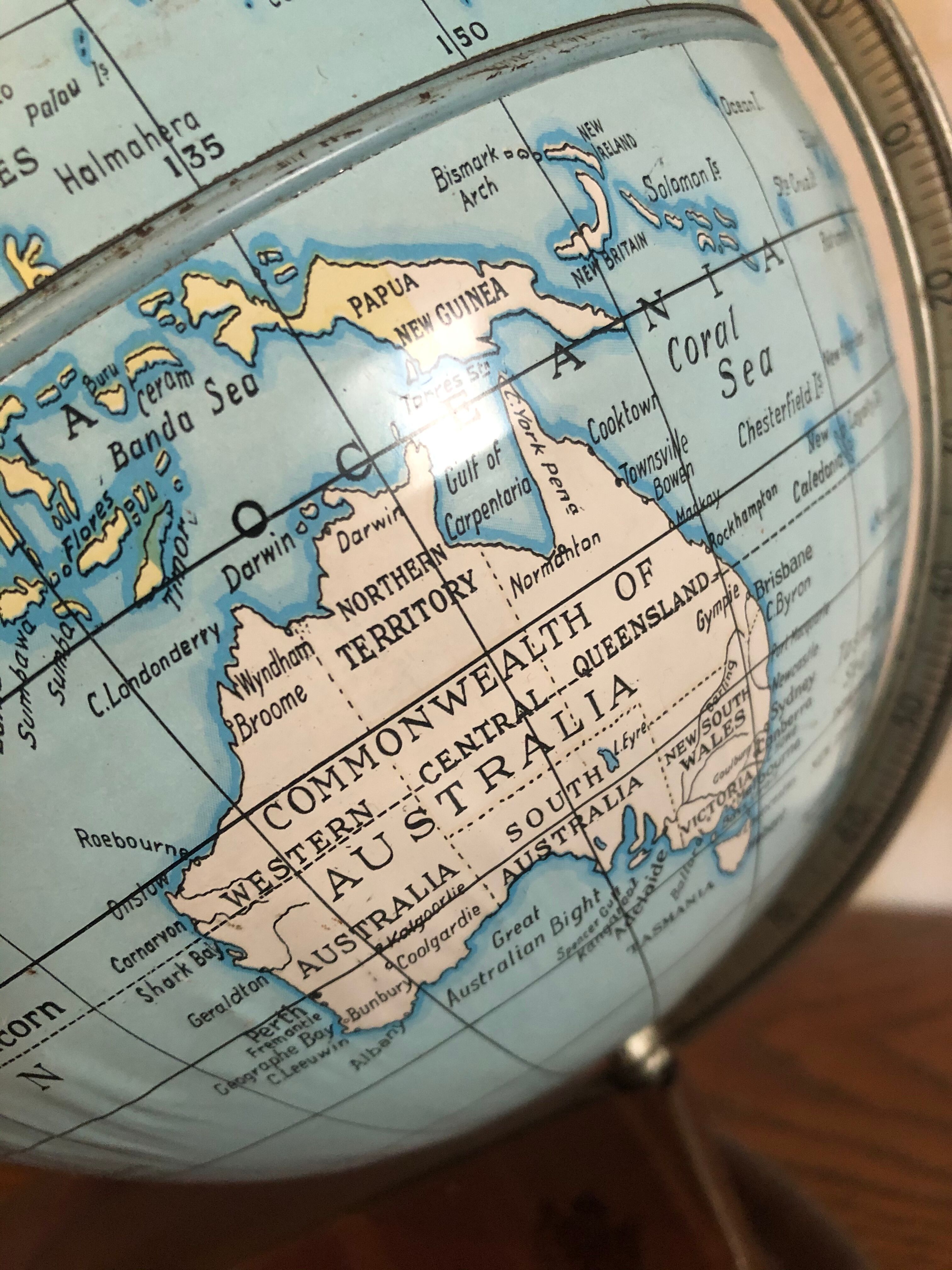World globe in vintage sheet metal of English origin