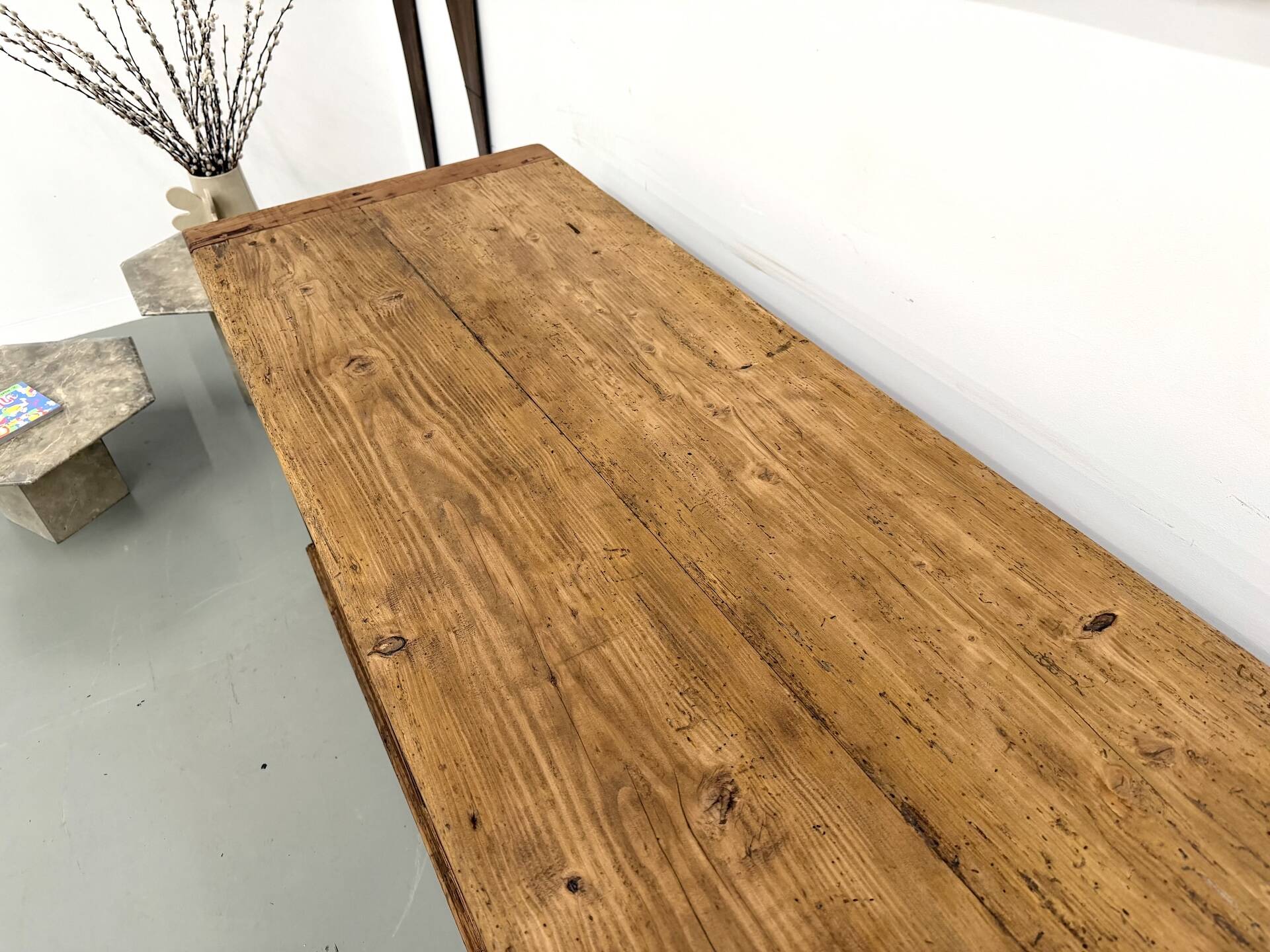 Very large pine trade counter, circa 1920.