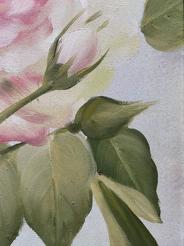 Tableau HST ''Rose en fleur et bourgeons'' avec cadre