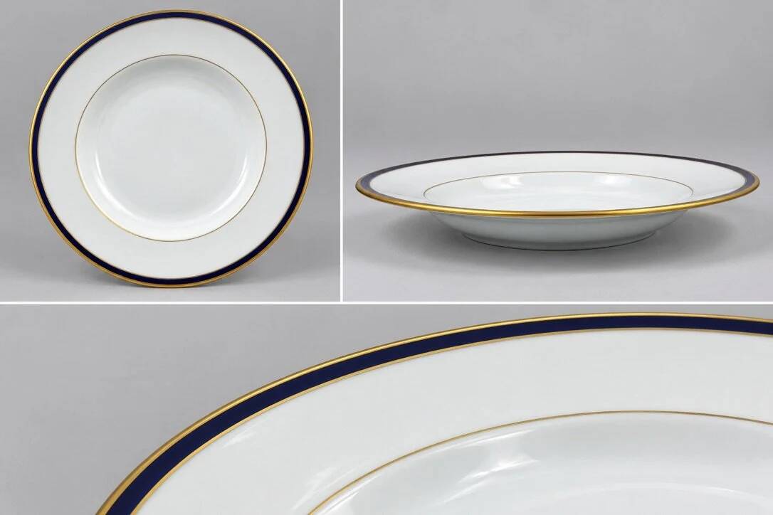 45-piece table service in Limoges porcelain by Chastagner, blue and gold.