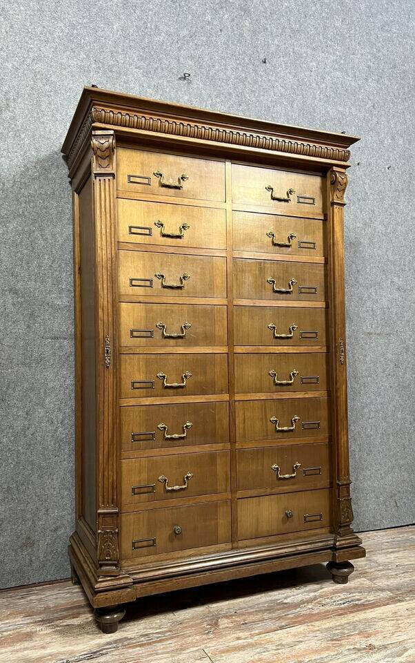 Notary cabinet with drawers in solid walnut, Napoleon III period, circa 1850