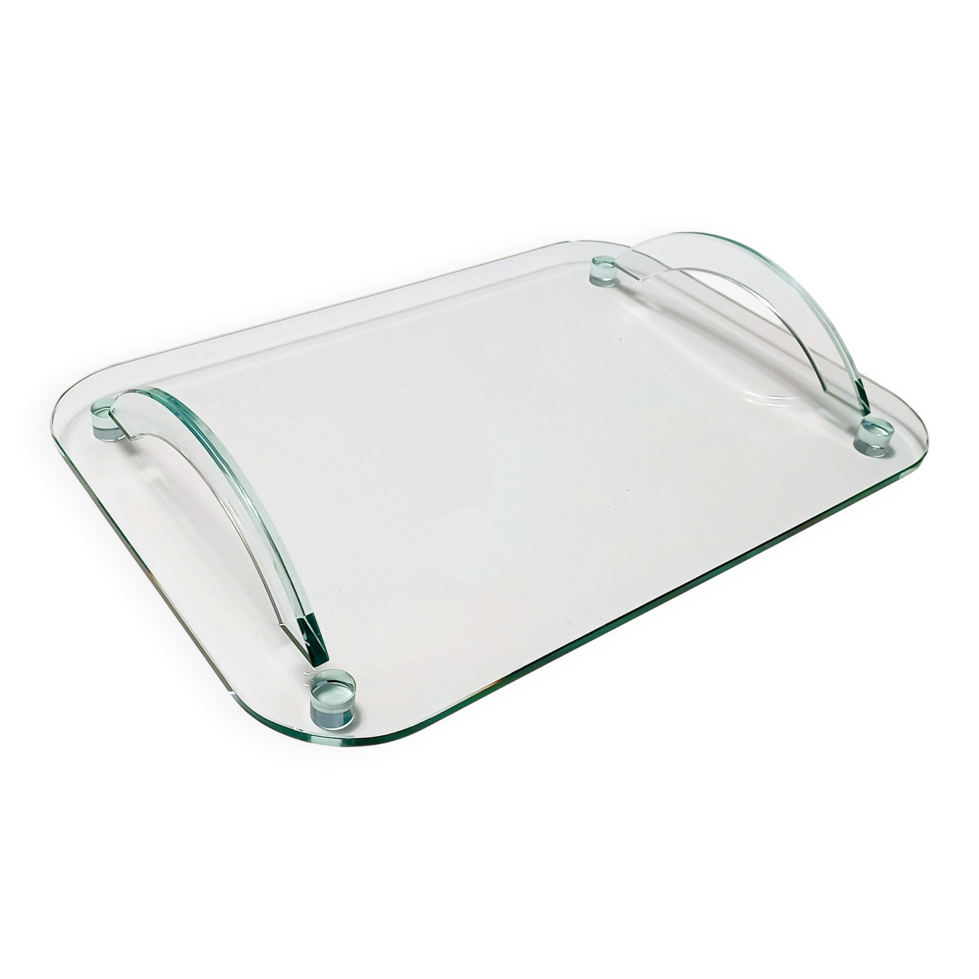 Plateau en verre transparent dans le style de Fontana Arte, Italie, années 1980.