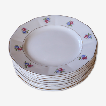 9 flowery plates Digoin & Sarreguemine