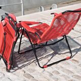 Pair of folding lounge chairs scoubidou vintage 60s