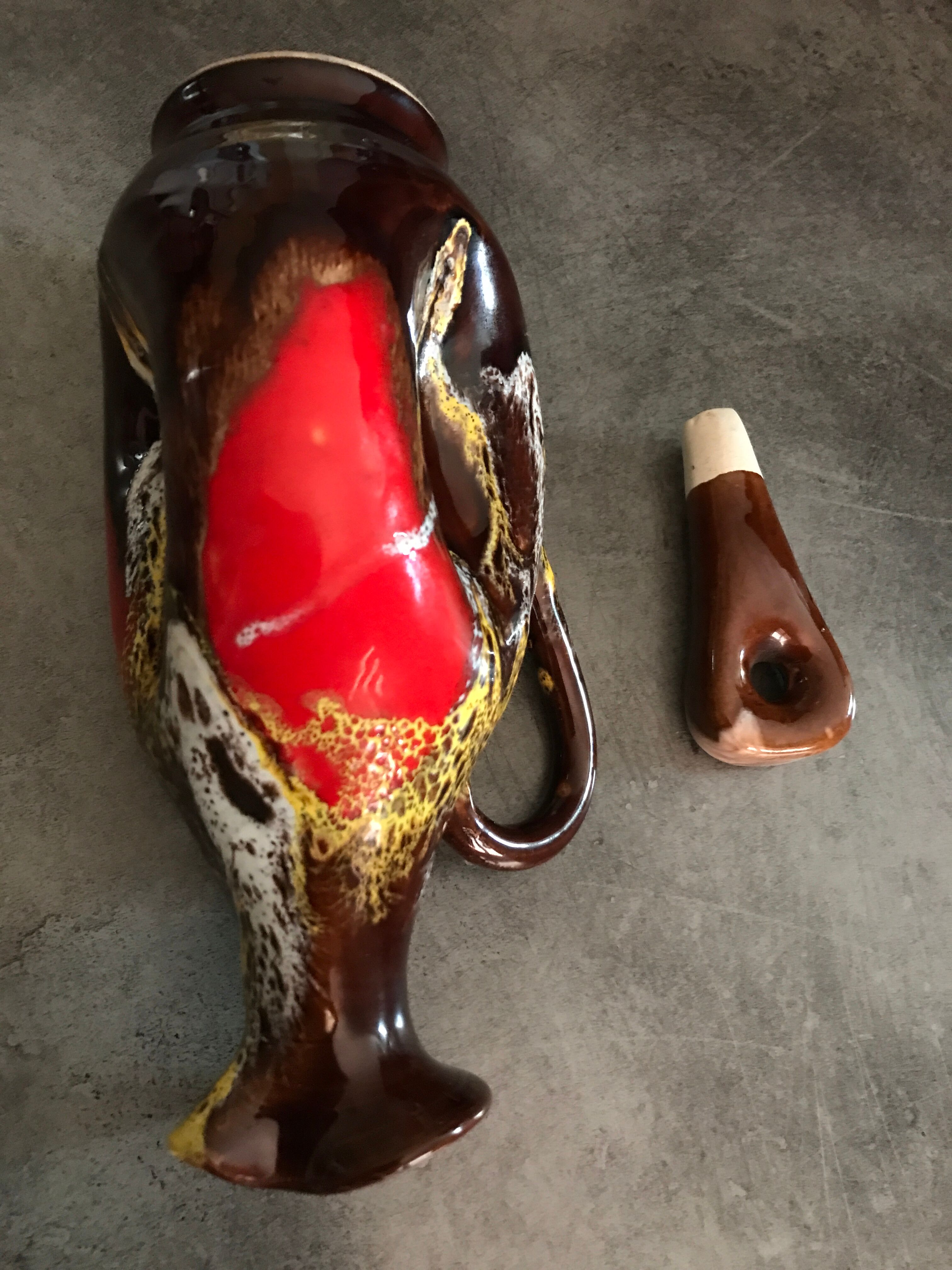 Ceramic bottle of vallauris polychrome enamel 25 cm