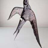 Pair of Metal Wall Sculptures Swallows, Signed, 1970s