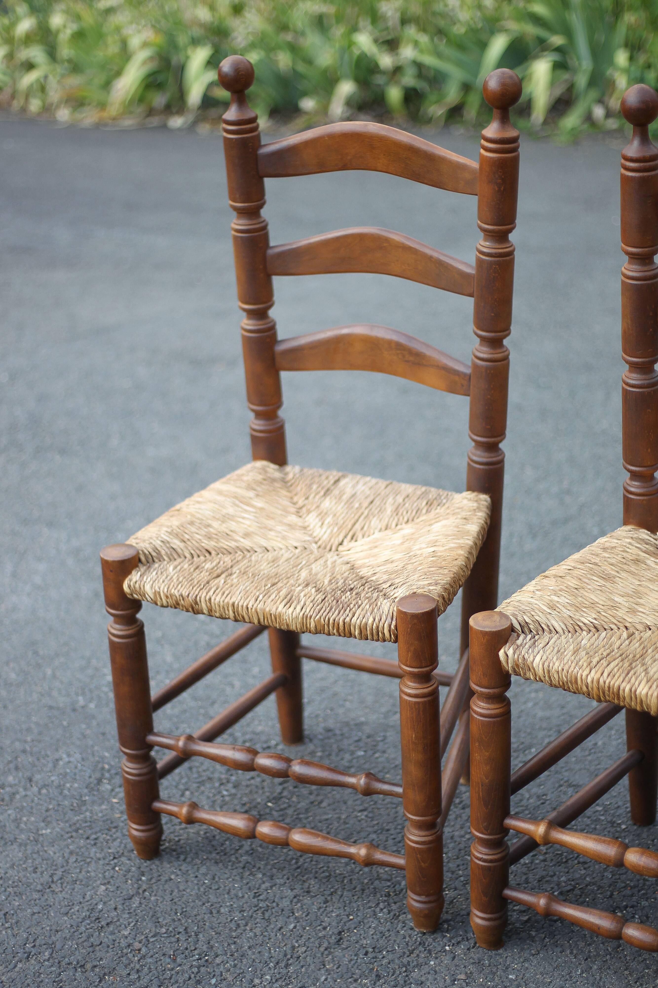 Set of 5 vintage wooden and straw chairs, straw chair, countryside