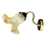 Applique murale col de cygne vintage en laiton et tulipe opaline fleur