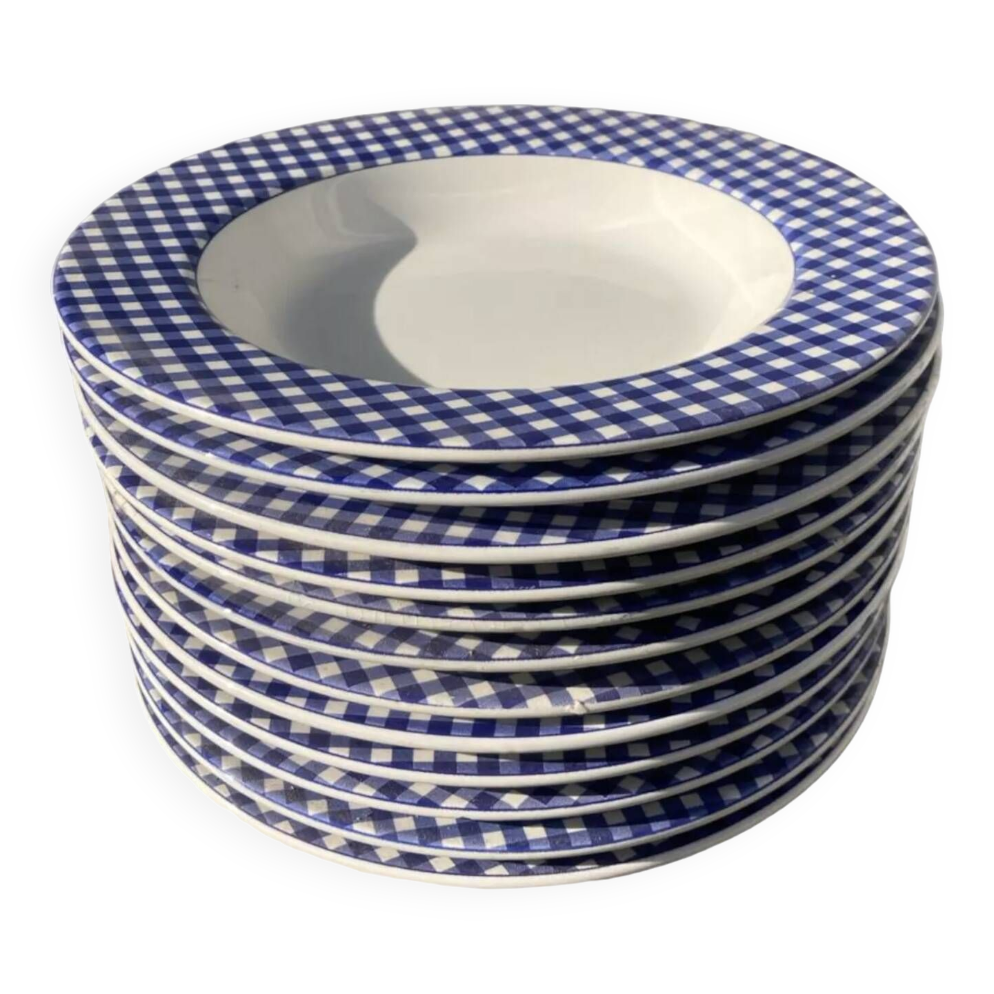 12 Quadrifoglio blue checkered soup plates