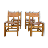 Set of 4 chairs Maison Regain in leather and solid elm.