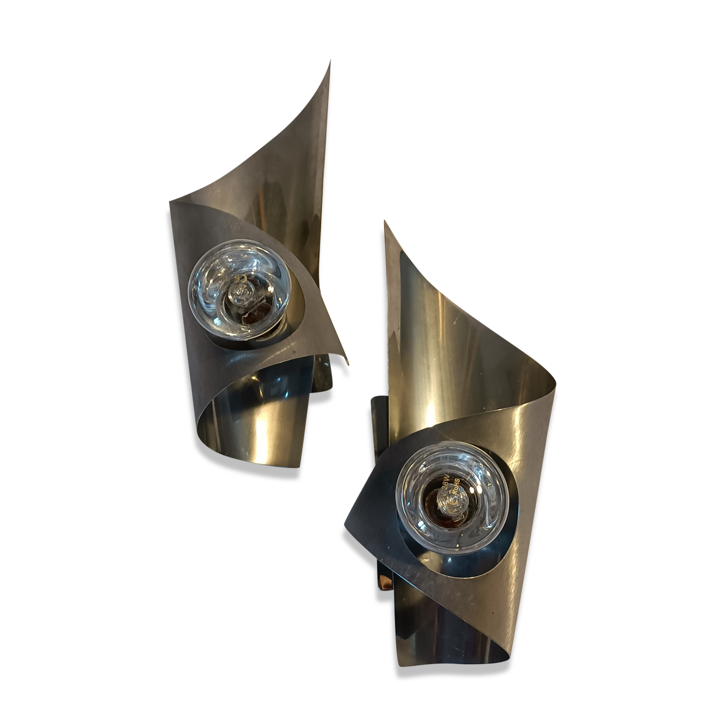 Pair of brushed aluminum sconces UFO 1970