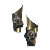 Pair of brushed aluminum sconces UFO 1970