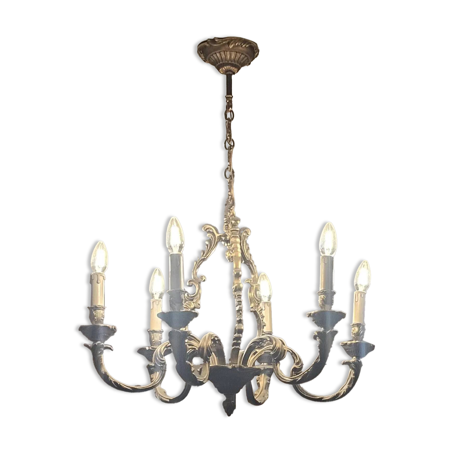 Lustre décoratif à 6 bras en métal patiné