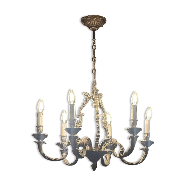 Lustre décoratif à 6 bras en métal patiné