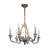 Lustre décoratif à 6 bras en métal patiné