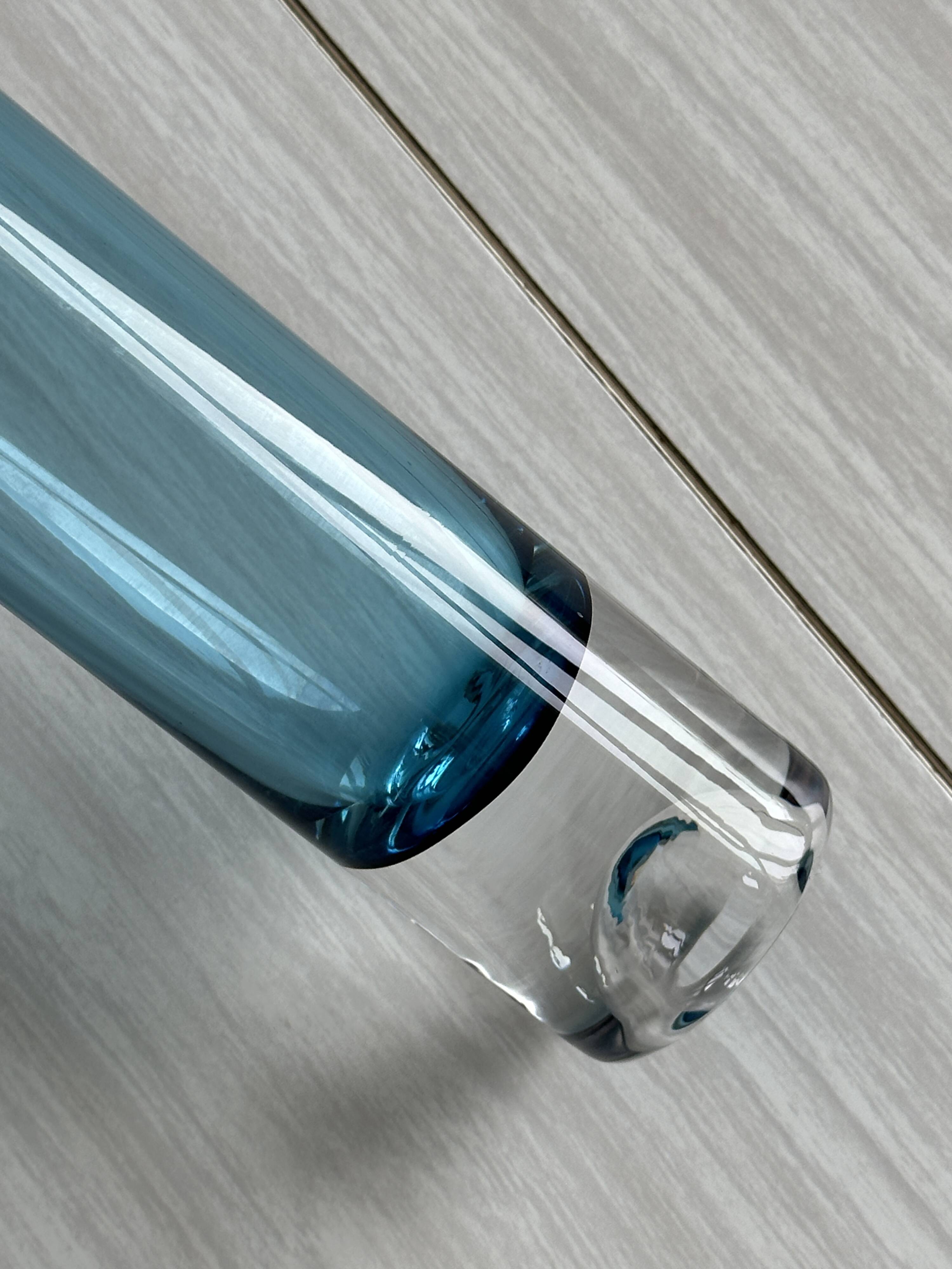 Translucent blue retro tube vase, pop soliflore vase.