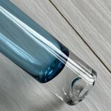 Vase tube rétro bleu translucide, vase soliflore pop.