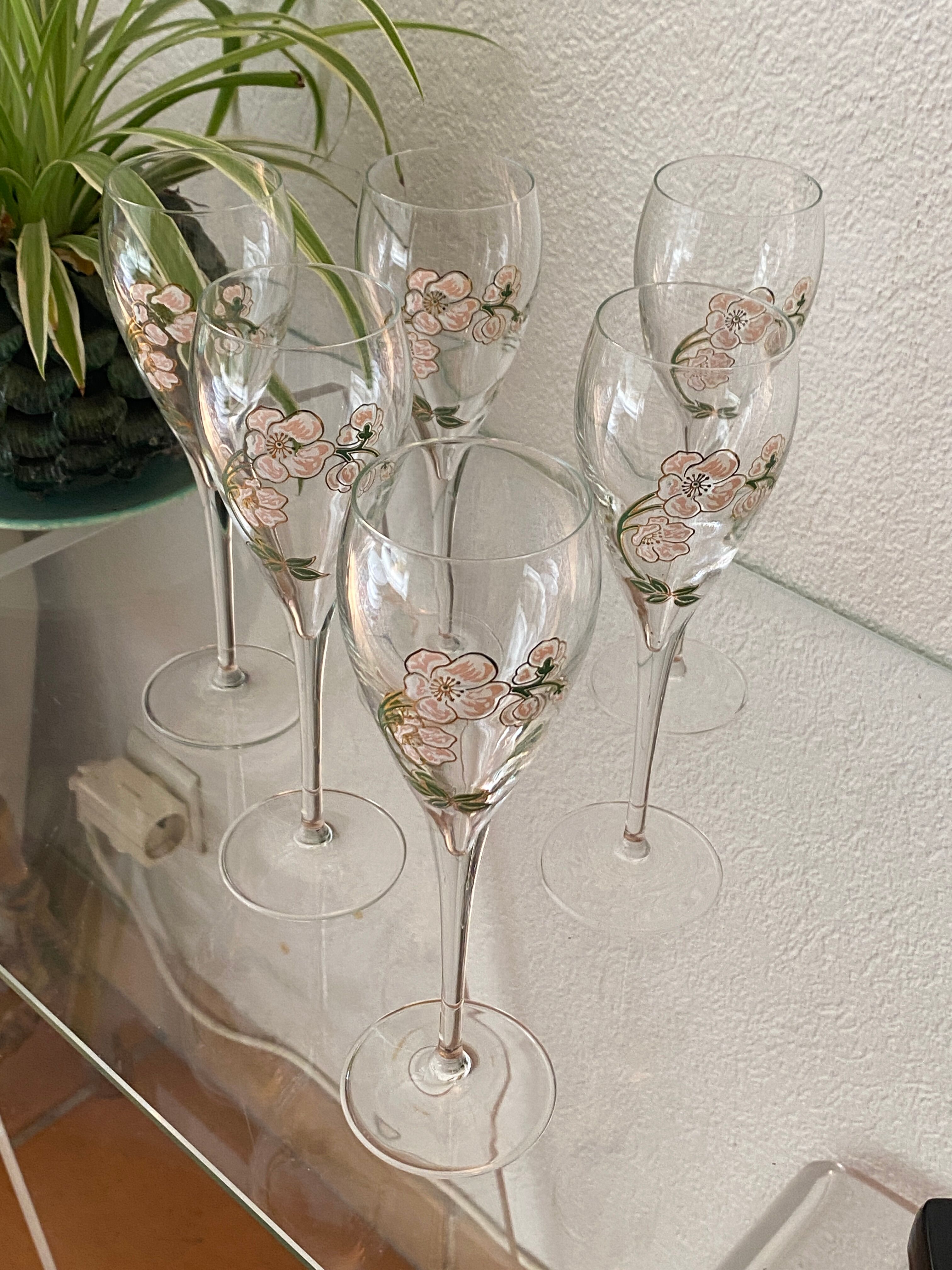 Six champagne flutes, Perrier-Jouët, Belle Epoque, E.Gallé