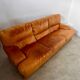 Vintage 3-seater sofa in Camel brown leather design roche bobois France from the 70s