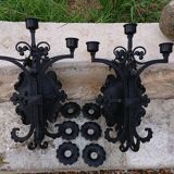 Pair of black wrought iron sconces - neo-Gothic style - from the 1950s
