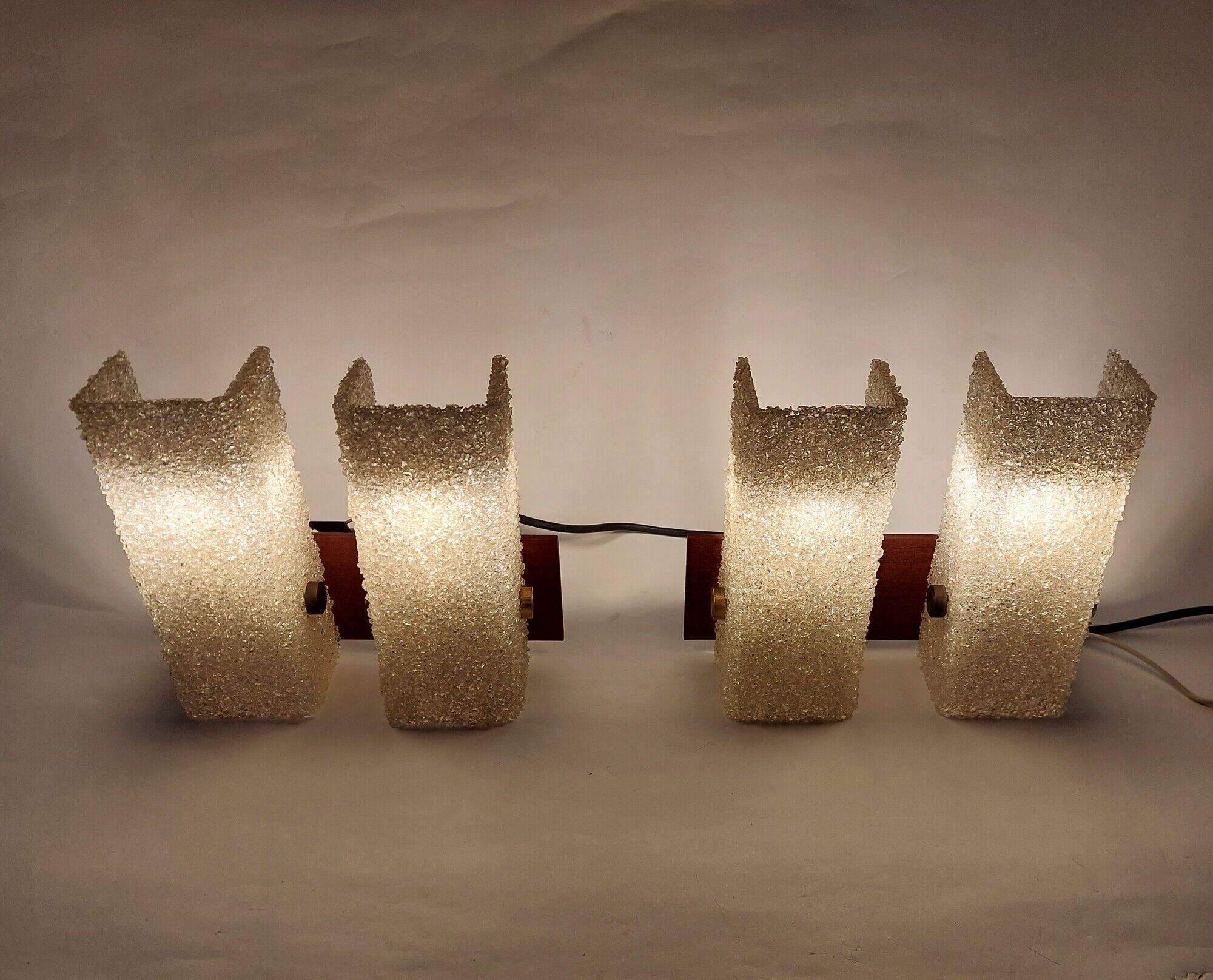 Pair of Scandinavian wall lamps, metal, teak and perspex 1960 vintage