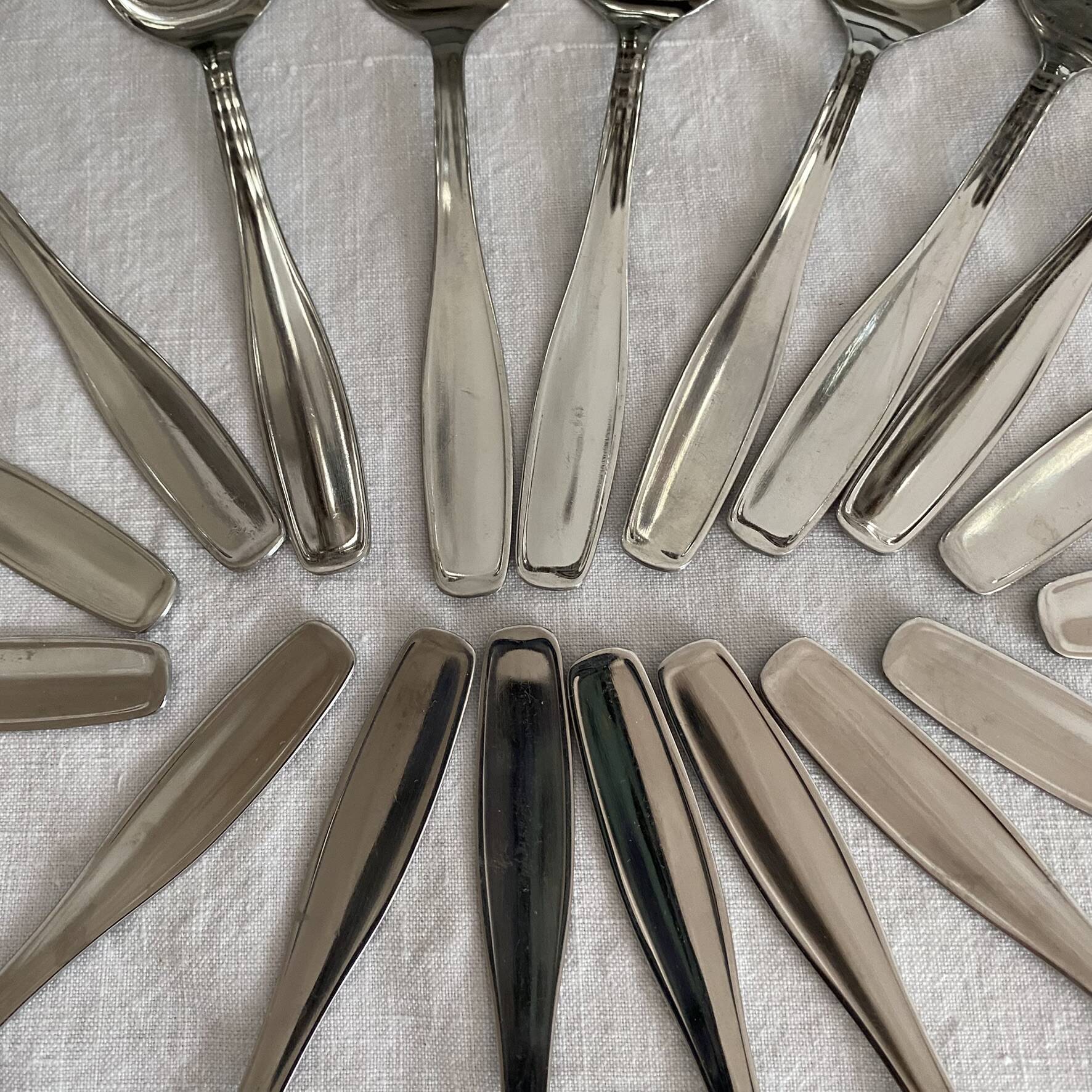 Stainless steel ice cream cups and spoons, 1960s-70s, original boxes.